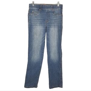 Spanx Womens Straight Leg Jeans Pull On Size Medium Blue Style 20356R Distressed